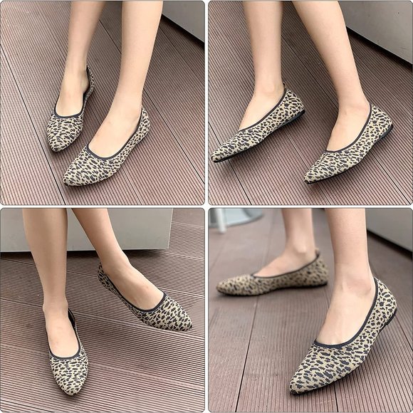 Leopard Print Pointed Toe Knit Texture Ballet Flats  NEW!! - Picture 8 of 12